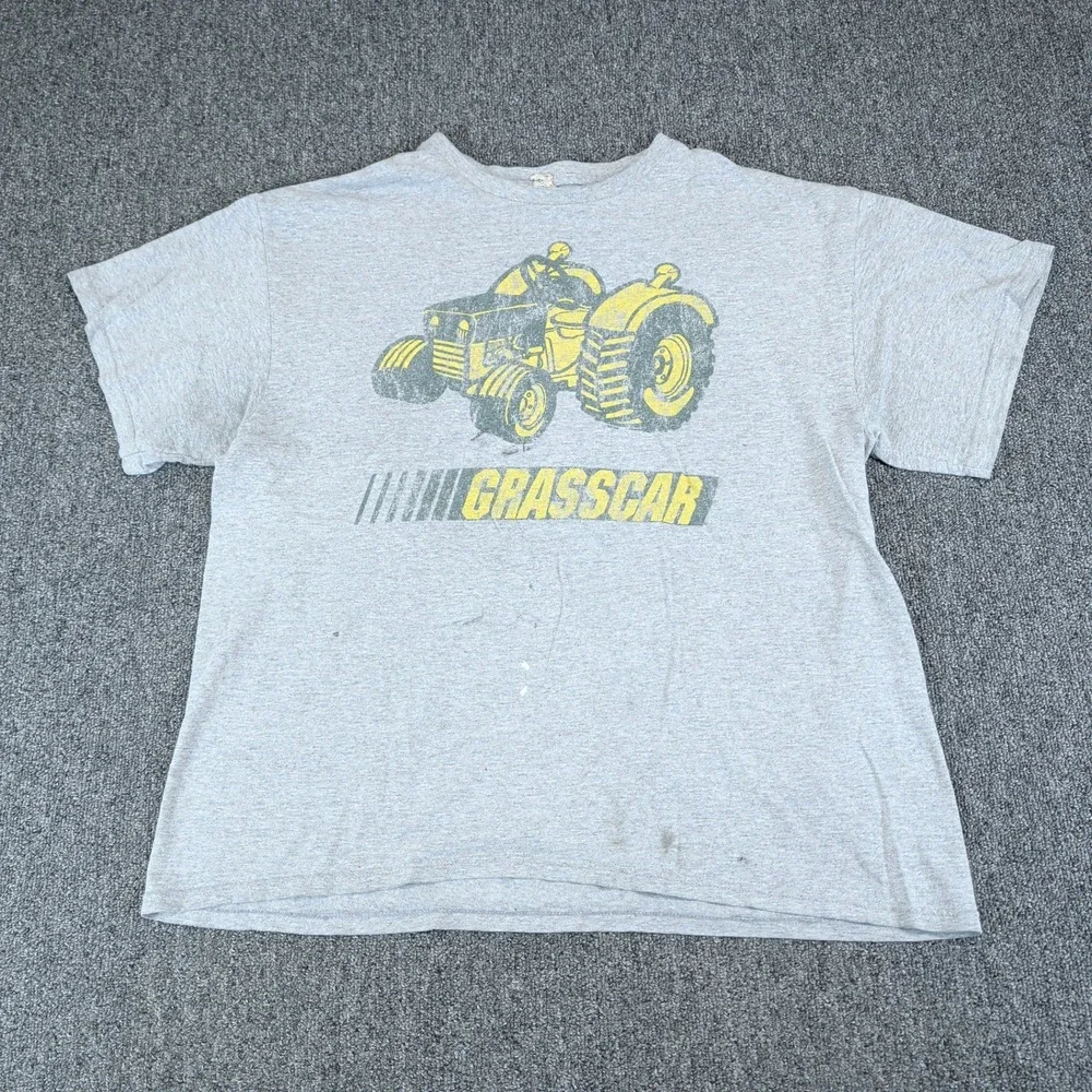 Delta Vintage 90s Grasscar Lawn Mower Racing T-Shirt Mens XL Grey Single Stitch